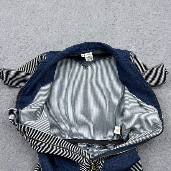 LYKKE WULLF Janae Romper Womens Small Navy Stripe 3" Denim Zip 70s Pockets Retro - Picture 7 of 12